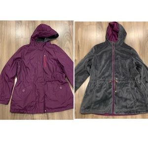 Free Country Girls Reversible Fleece Lined Winter Hooded Jacket Purple Grey